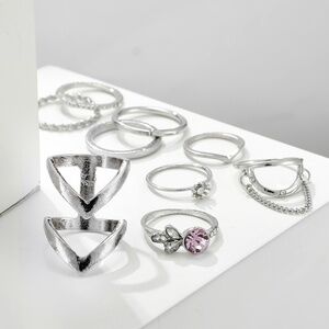 *CONSTANCE* 9-Pc Silver Chain Fashion Ring Set